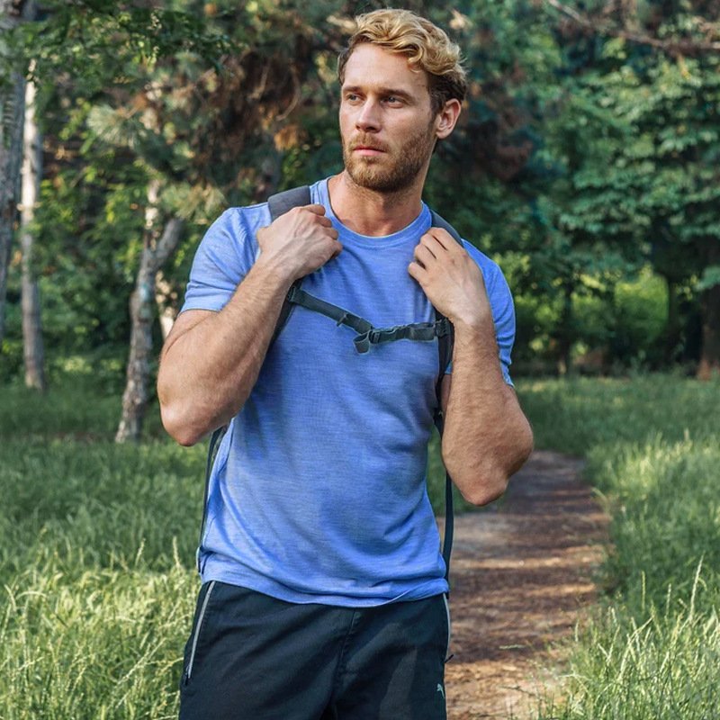 Outdoor Men's Merino wool T-shirt Summer Hiking quick-drying clothes Breathable round neck Merino wool short sleeve