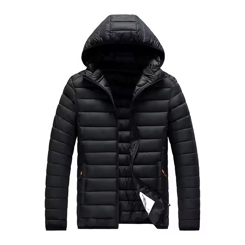 Men Winter Puffer Down Jacket Packable with Hood Lightweight Short Coat Warm Padded Bubble Water-Resistant Outerwear