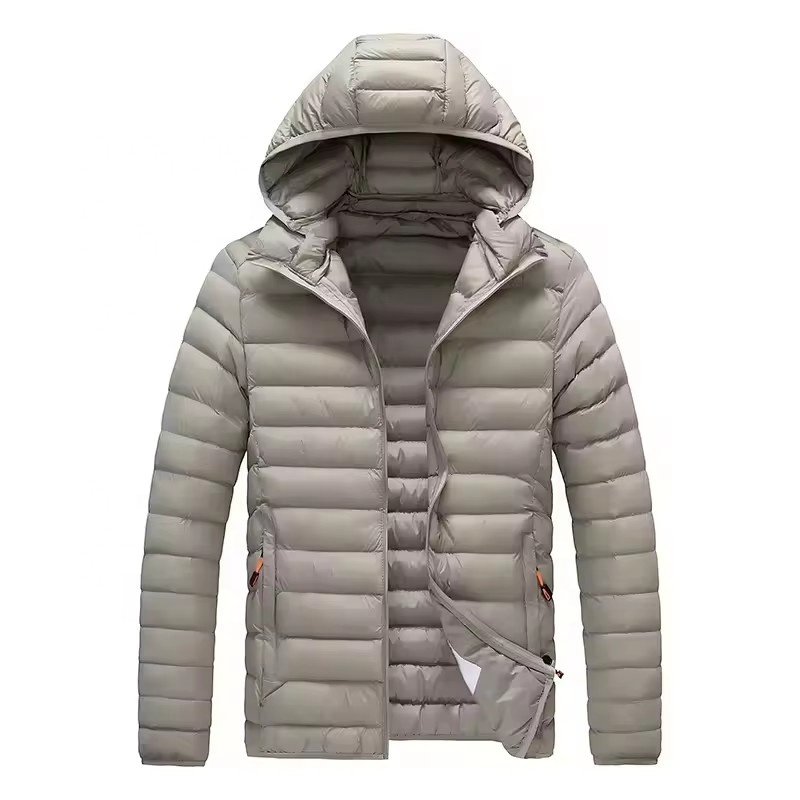 Men Winter Puffer Down Jacket Packable with Hood Lightweight Short Coat Warm Padded Bubble Water-Resistant Outerwear