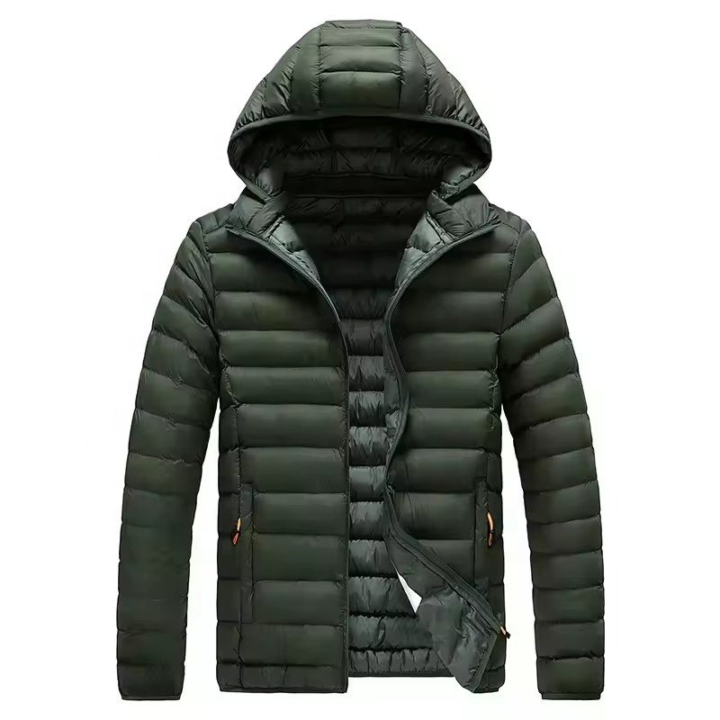 Men Winter Puffer Down Jacket Packable with Hood Lightweight Short Coat Warm Padded Bubble Water-Resistant Outerwear