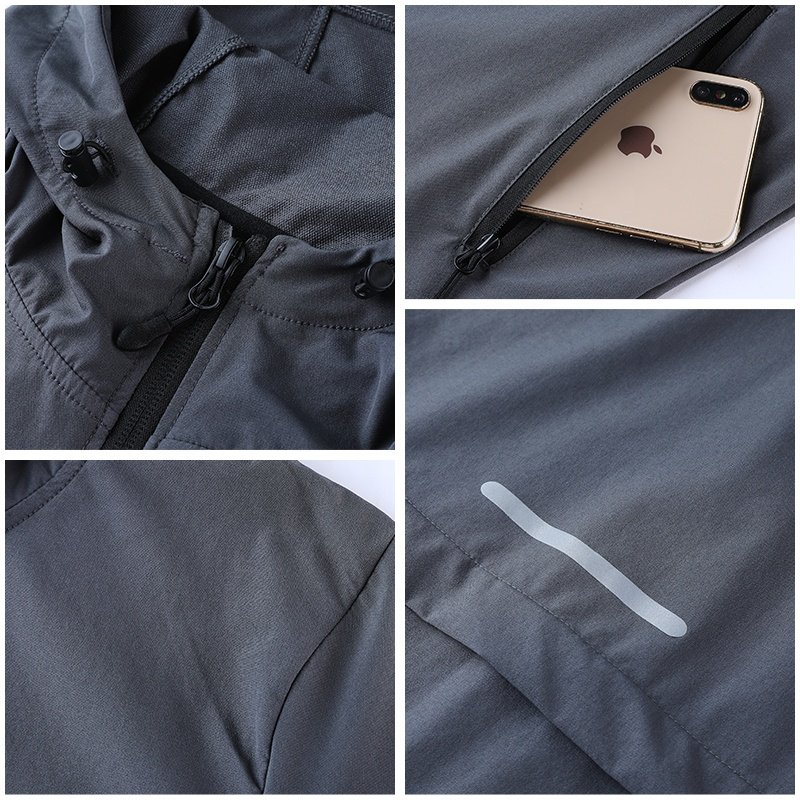 Spring Autumn Casual Tracksuit Men Outdoor Running Sport Jacket Waterproof Windproof Hooded Windbreaker Coats With Pocket 0991