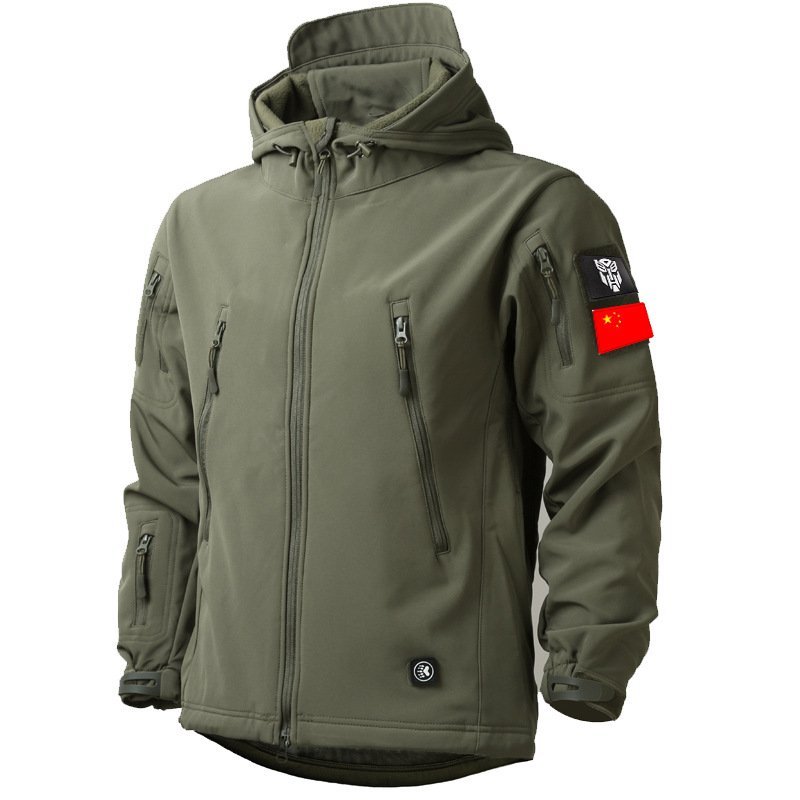 Unisex Outdoor Tactical Soft-Shell Jacket Windproof Shark Skin Long Length Zipper Children's Training Leopard Print Wholesale