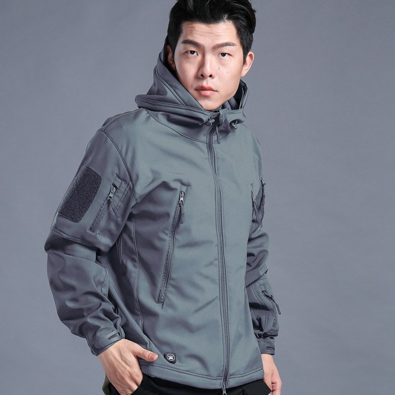 Unisex Outdoor Tactical Soft-Shell Jacket Windproof Shark Skin Long Length Zipper Children's Training Leopard Print Wholesale
