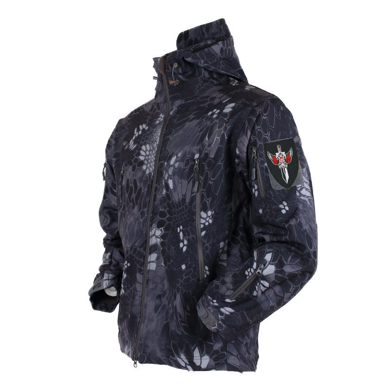 Unisex Outdoor Tactical Soft-Shell Jacket Windproof Shark Skin Long Length Zipper Children's Training Leopard Print Wholesale