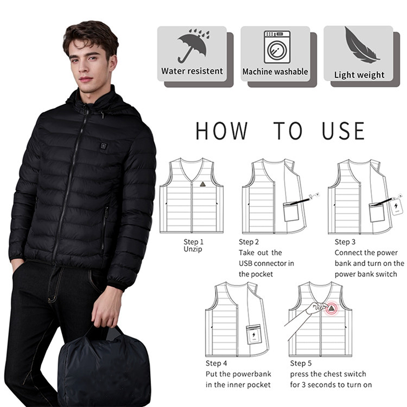 USB 5V Battery Powered Heating Gilet Winter Windproof Sleeveless Heated Clothes Mens Heated Vest for Outside