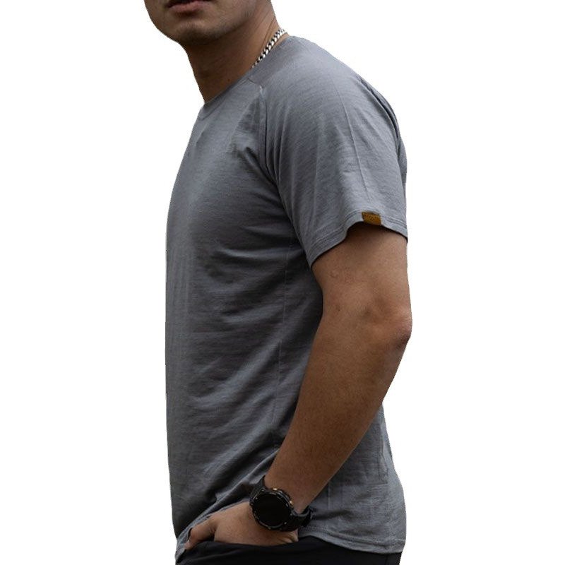 Summer Merino wool quick drying breathable round neck short sleeve merino wool mountain hiking short sleeve man