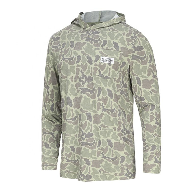 High Quality Men's Sublimation Printing Classic Green Camo Hunting Shirts Camp hiking Hoodie Shirts