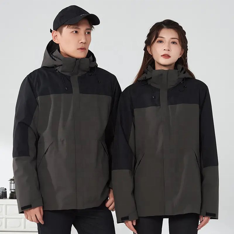 Custom Mens 3 in 1 Breathable Hiking Jacket Removable Fleece Lining Softshell Waterproof Windbreaker Outdoor Jacket for Men