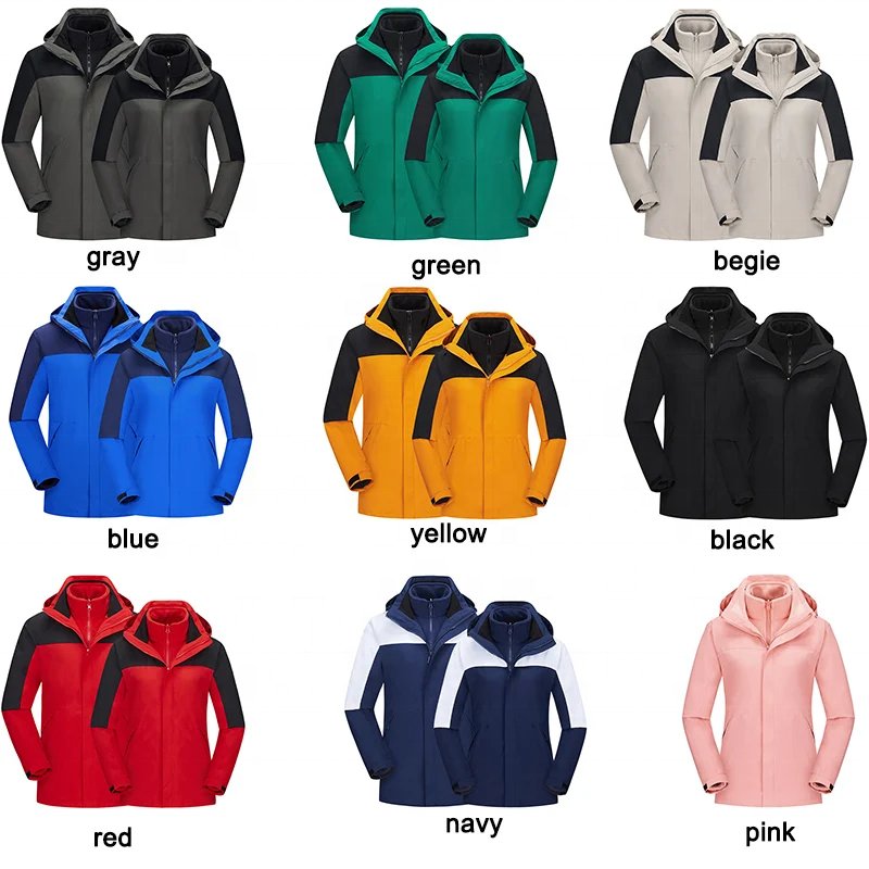Custom Mens 3 in 1 Breathable Hiking Jacket Removable Fleece Lining Softshell Waterproof Windbreaker Outdoor Jacket for Men