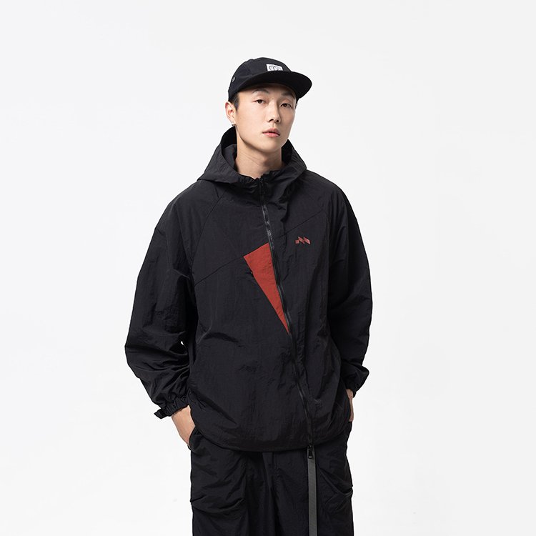 Autumn New Trendy Unisex Cotton Jacket Brand-Designed Contrasting Color Hooded Irregular Zipper Plus Size Oversized Pullover