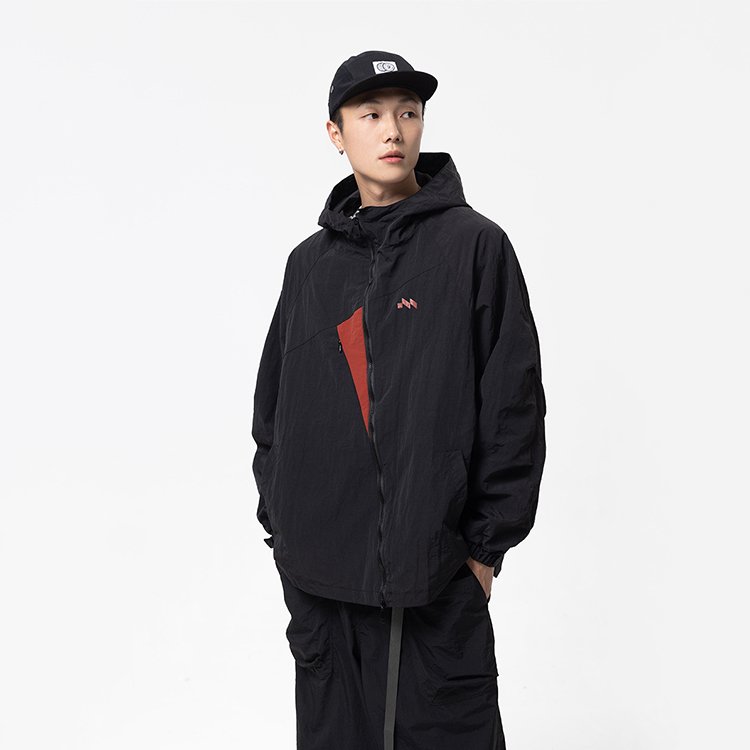 Autumn New Trendy Unisex Cotton Jacket Brand-Designed Contrasting Color Hooded Irregular Zipper Plus Size Oversized Pullover