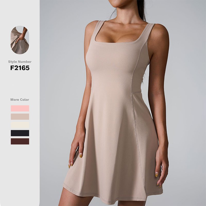2024 New Custom One Piece Set Sports Dress Women Sleeveless Fitness Tennis Skirt With Pocket Workout Running Sling Tennis Wear