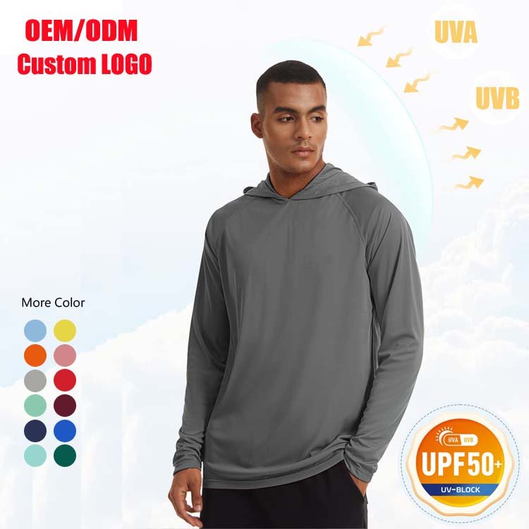 Custom Outdoor Long Sleeve Sun Protection Clothing Men's Hoodies Hiking Running T-Shirts, UPF 50 Climbing Fishing Shirts
