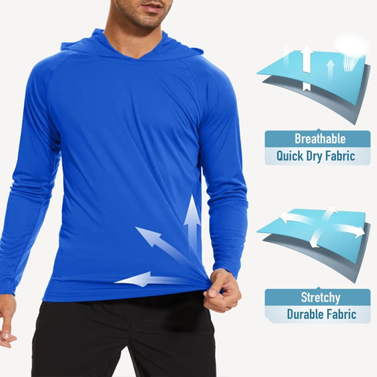 Custom Outdoor Long Sleeve Sun Protection Clothing Men's Hoodies Hiking Running T-Shirts, UPF 50 Climbing Fishing Shirts