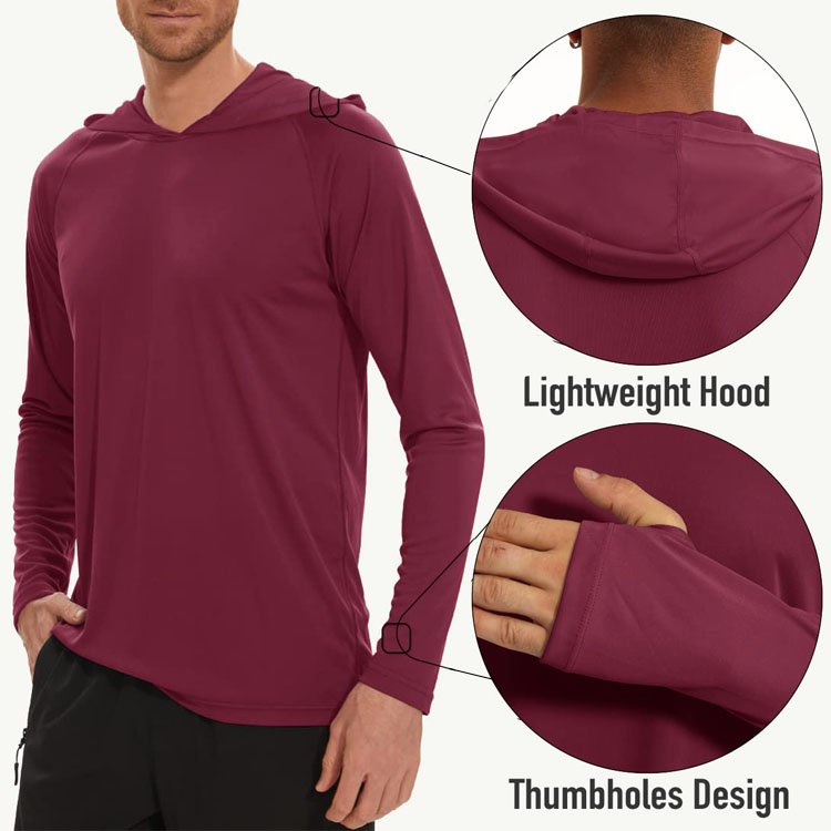 Custom Outdoor Long Sleeve Sun Protection Clothing Men's Hoodies Hiking Running T-Shirts, UPF 50 Climbing Fishing Shirts
