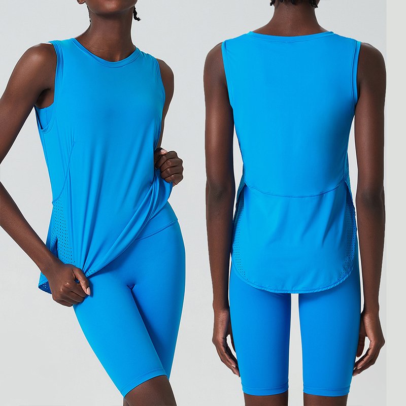 Summer Yoga Clothing Suit Sleeveless Ice Feeling Women Running Quick Dry High Elastic Shorts And Top Set For Women