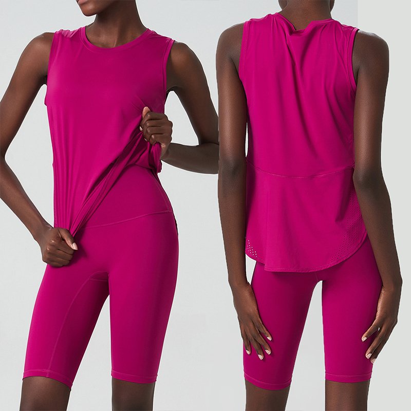 Summer Yoga Clothing Suit Sleeveless Ice Feeling Women Running Quick Dry High Elastic Shorts And Top Set For Women