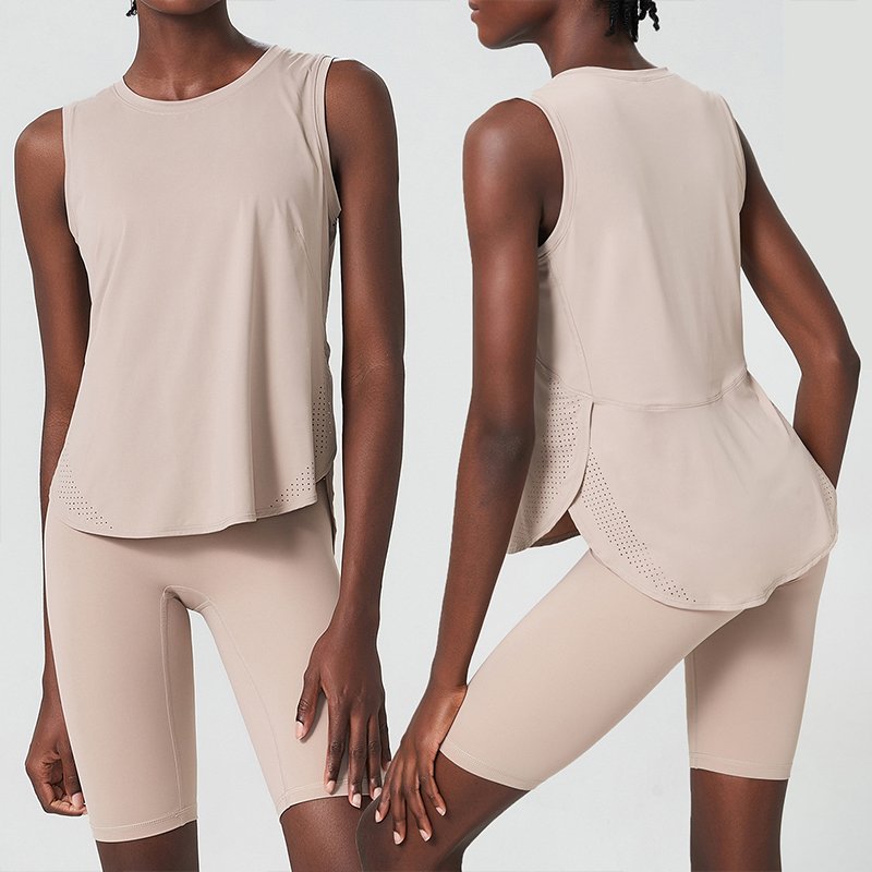 Summer Yoga Clothing Suit Sleeveless Ice Feeling Women Running Quick Dry High Elastic Shorts And Top Set For Women