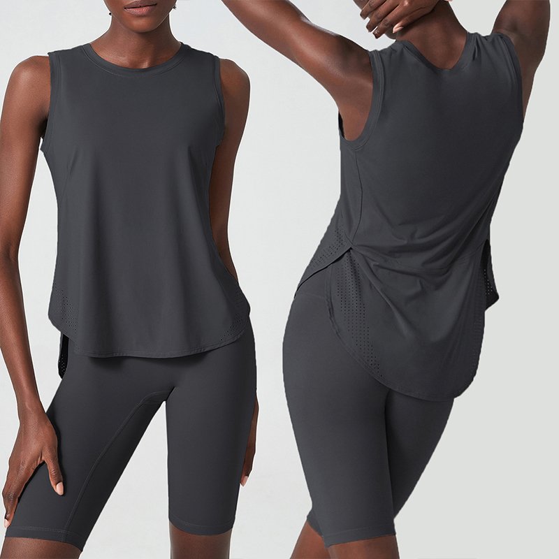 Summer Yoga Clothing Suit Sleeveless Ice Feeling Women Running Quick Dry High Elastic Shorts And Top Set For Women