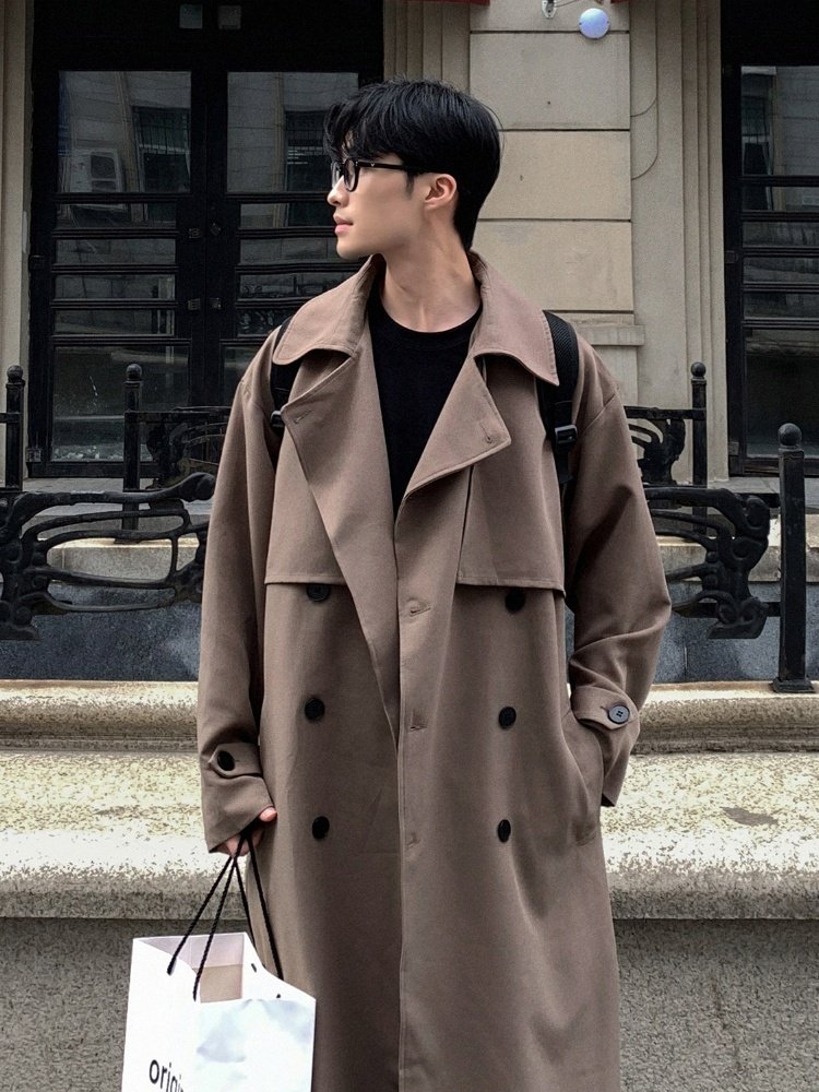 Autumn Double breasted medium long windbreaker trend Casual jacket Long Sleeve loose Jackets