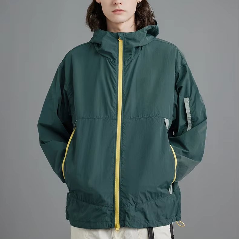 Spring men's jacket minimalist waterproof windproof jacket adjustable hem hooded stand up collar jacket casual men's clothing