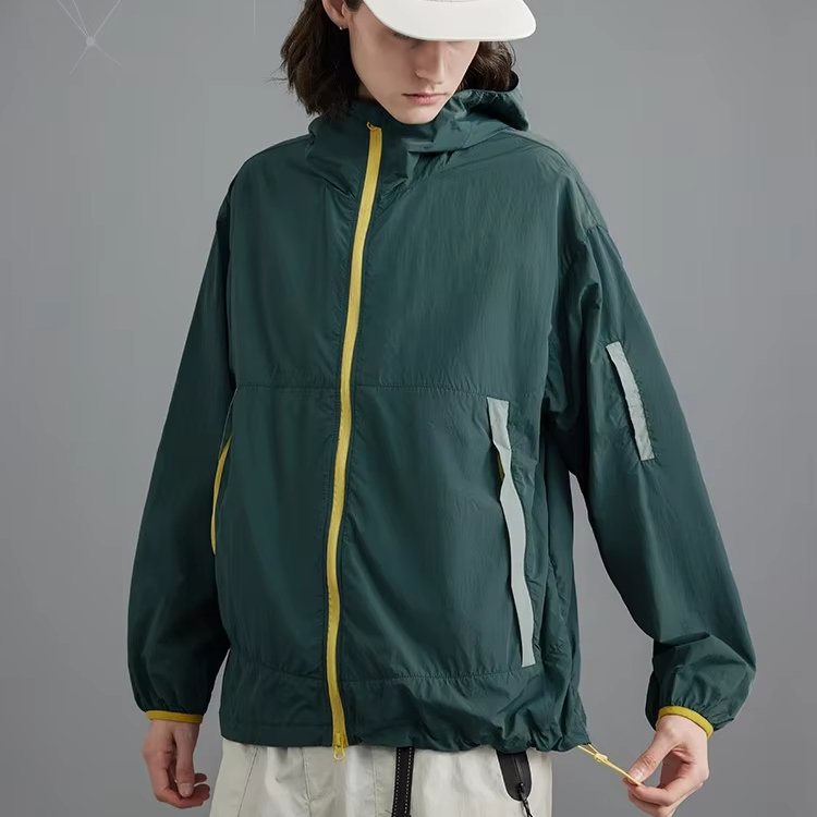 Spring men's jacket minimalist waterproof windproof jacket adjustable hem hooded stand up collar jacket casual men's clothing