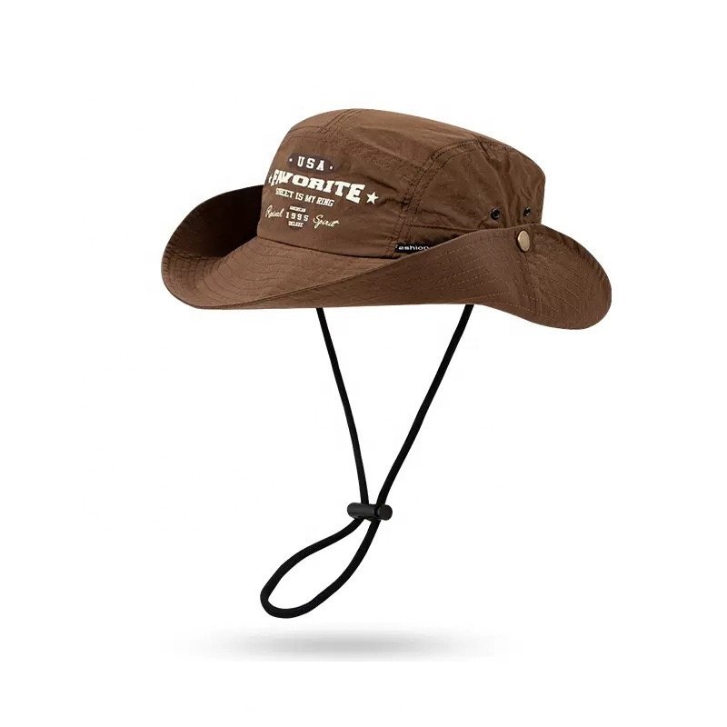 Factory 3D Embroidery Logo Caps Wide Brim Boonie Fishing Hat With Windproof Rope String Fisherman Hat With Custom Logo