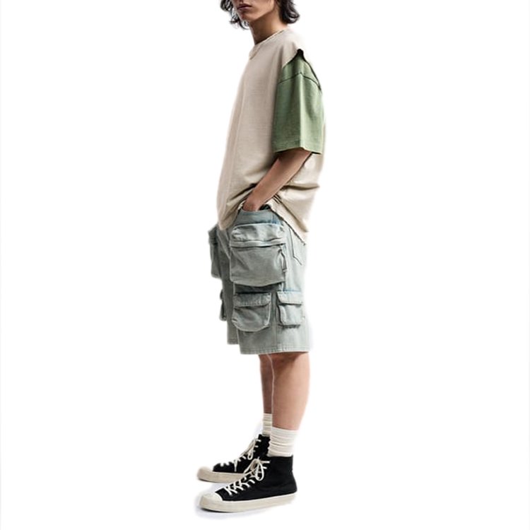 Custom Men Relaxed Fit Denim Cargo Shorts Washed Multiple Pocket Jean Short Hits Above The Knee Flat Front for Men Short