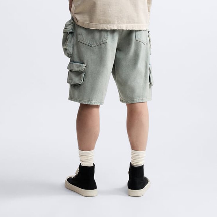 Custom Men Relaxed Fit Denim Cargo Shorts Washed Multiple Pocket Jean Short Hits Above The Knee Flat Front for Men Short