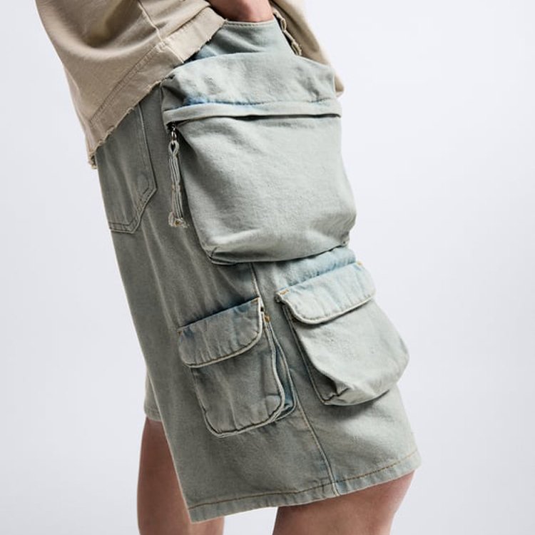 Custom Men Relaxed Fit Denim Cargo Shorts Washed Multiple Pocket Jean Short Hits Above The Knee Flat Front for Men Short