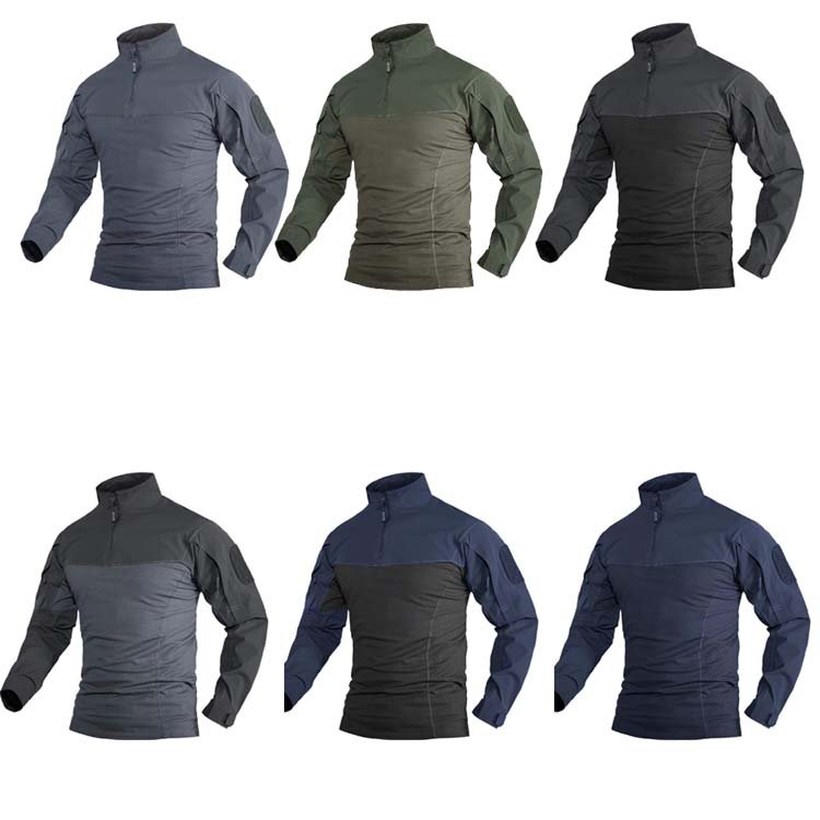 Custom LOGO Mens Shirts 1/4 Zip Long Sleeve Hunting Outdoor Shirts Pullover Tops Ripstop Tactical Shirt