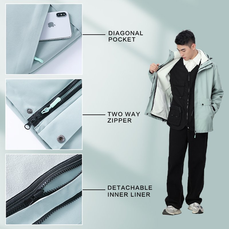 Men's and women's adult outerwear Durable removable shell waterproof winter jacket quilted hooded ski jacket