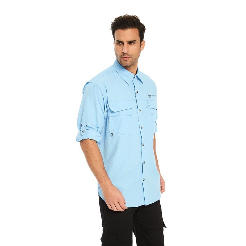 Men's Long Short Sleeve Hiking Shirts Fishing Button Down Lightweight Breathable shirt