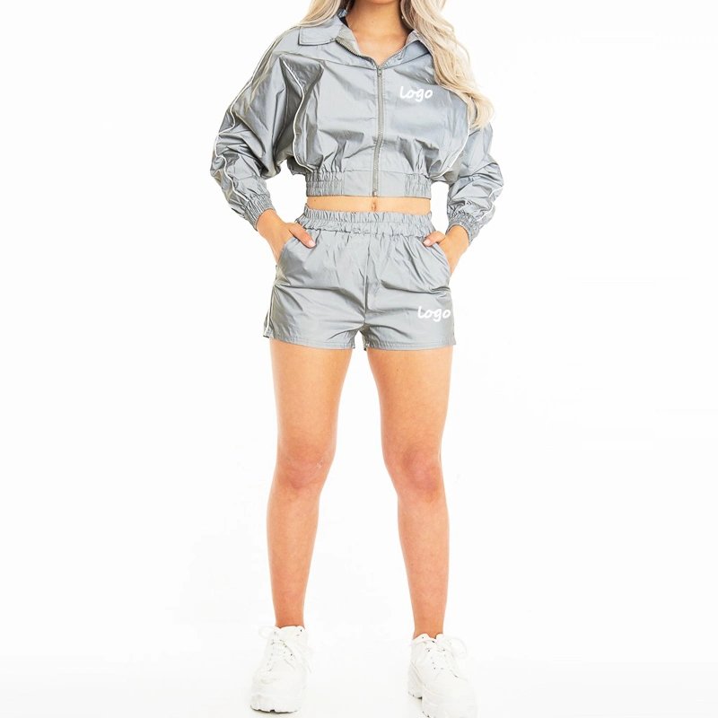 Custom Two Piece Windbreaker jacket Zip Up Nylon Polyester Streetwear Tracksuit Windbreaker Suit Set For Women