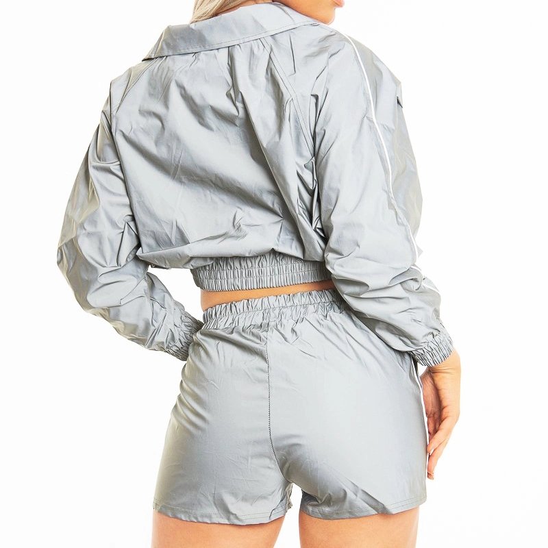Custom Two Piece Windbreaker jacket Zip Up Nylon Polyester Streetwear Tracksuit Windbreaker Suit Set For Women