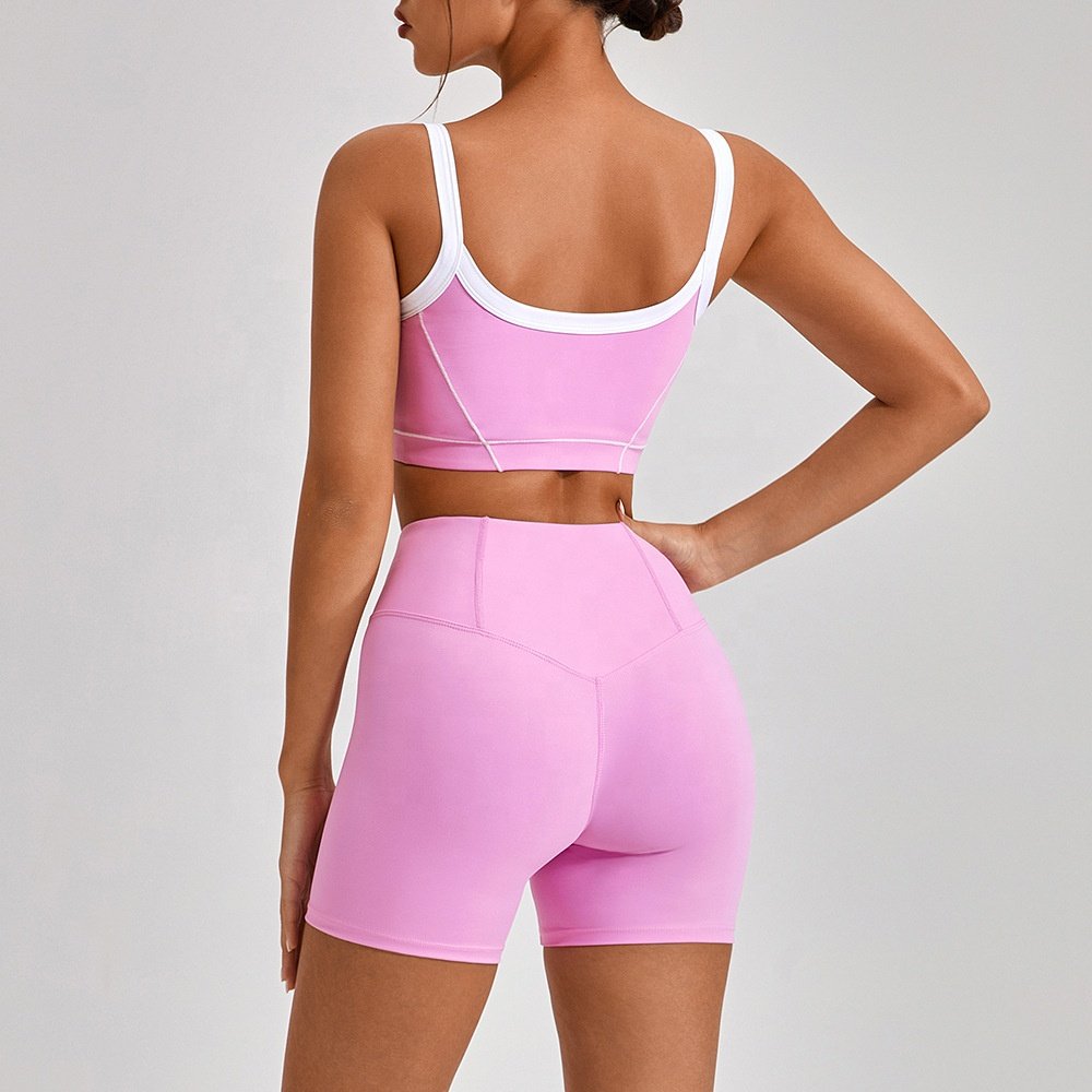 BAIME 4pcs Recyclable fabric comfortable yoga set hot pink workout yoga set yoga short set for women