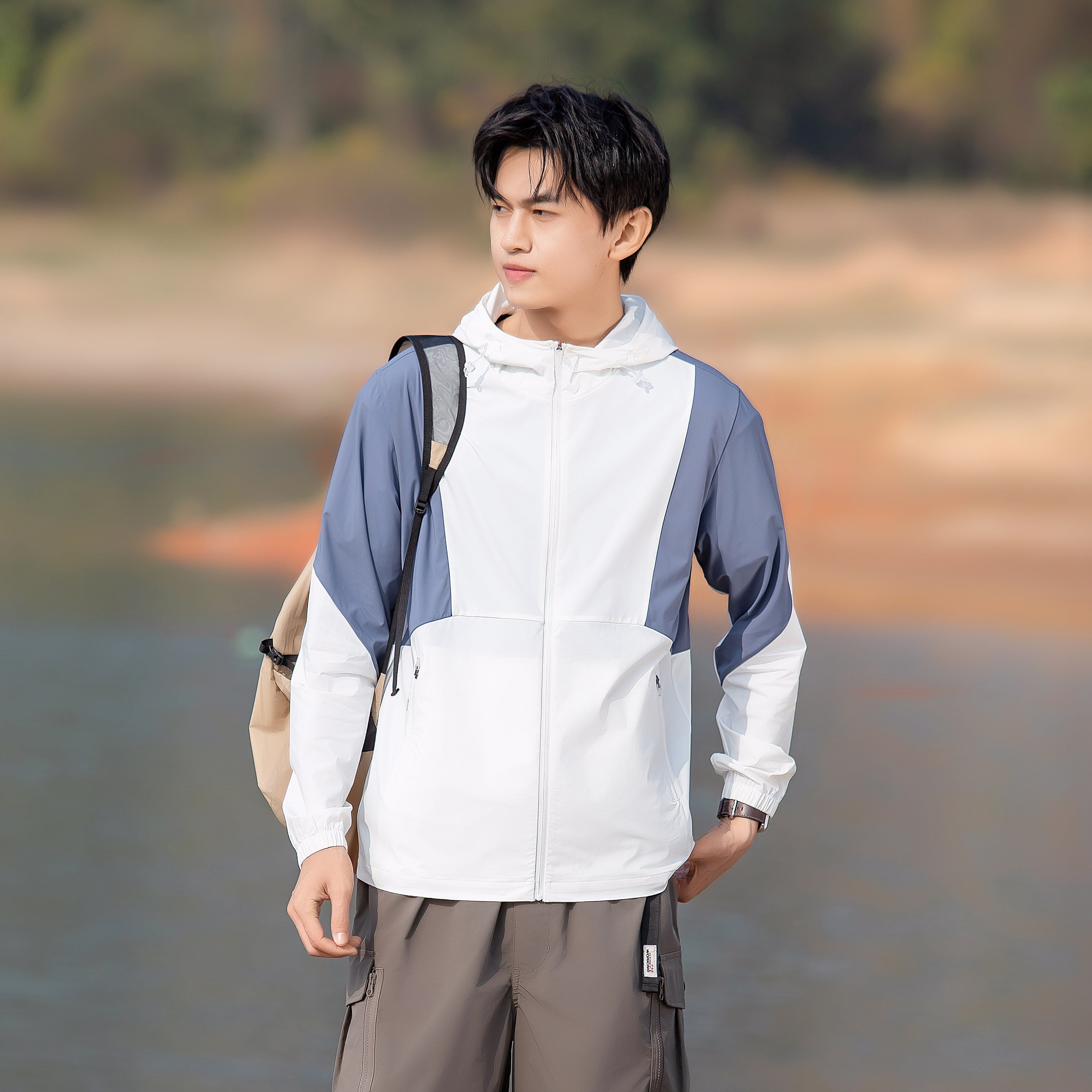 Casual Coat Outdoor Ice Silk Cool Spring Jacket Windbreaker Jacket Unisex Couple Hooded Sun Protection Summer UPF50+ Clothing