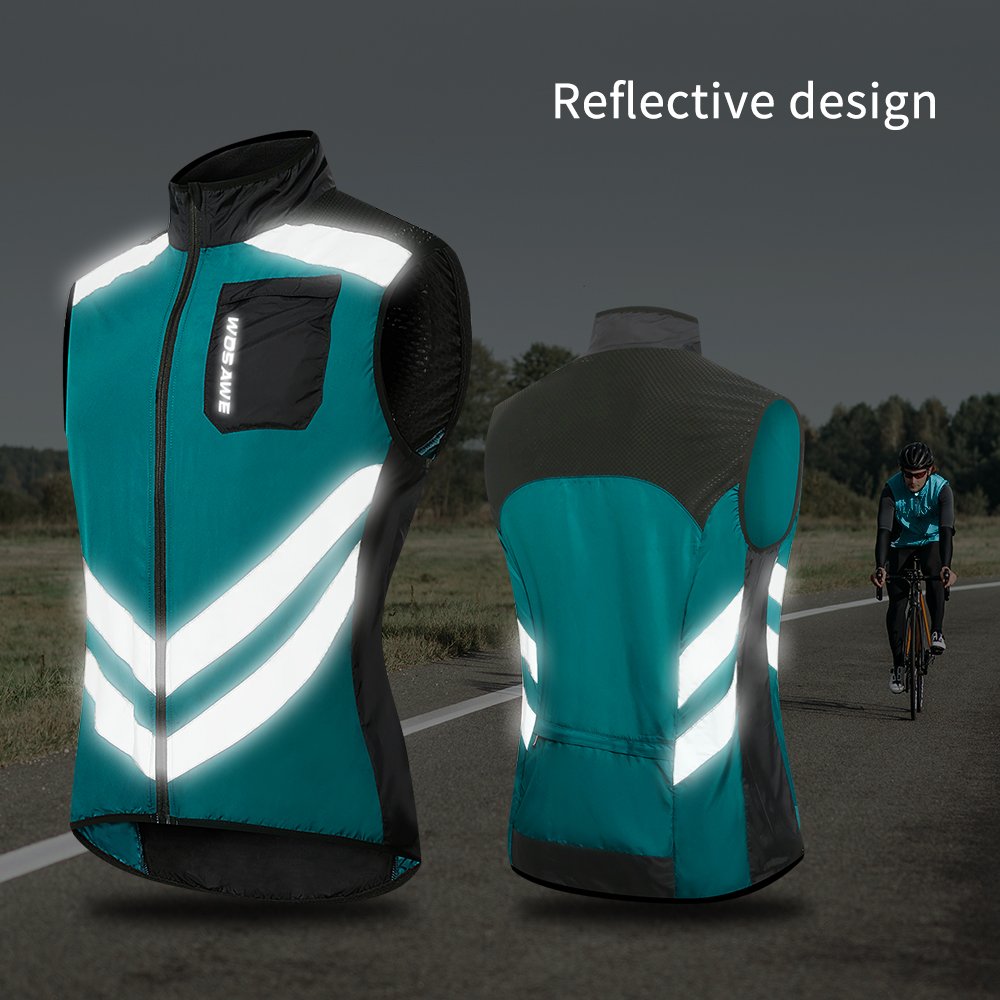 WOSAWE Men Reflective Cycling Vest Sleeveless Windproof Sports Ciclismo Jersey MTB Road Bike Bicycle Clothing