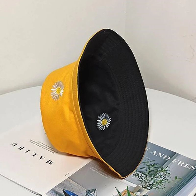 Spring women bucket fishing hats sunscreen sun cap little daisies bucket hat double sided wear spring lady fisherman hat