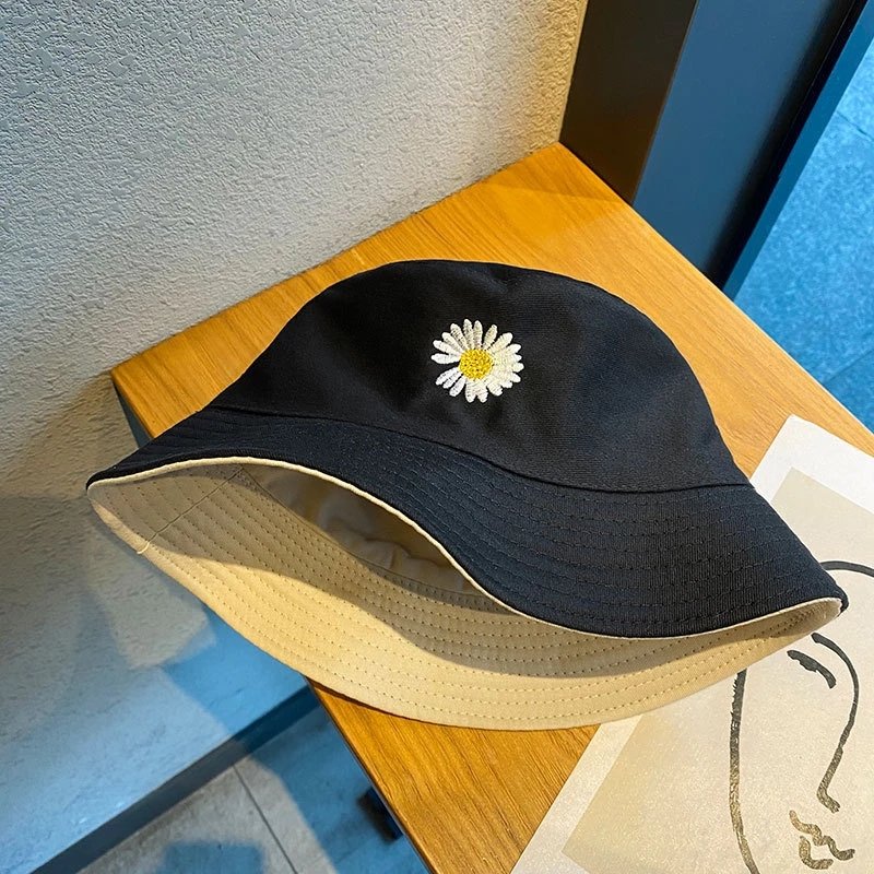 Spring women bucket fishing hats sunscreen sun cap little daisies bucket hat double sided wear spring lady fisherman hat