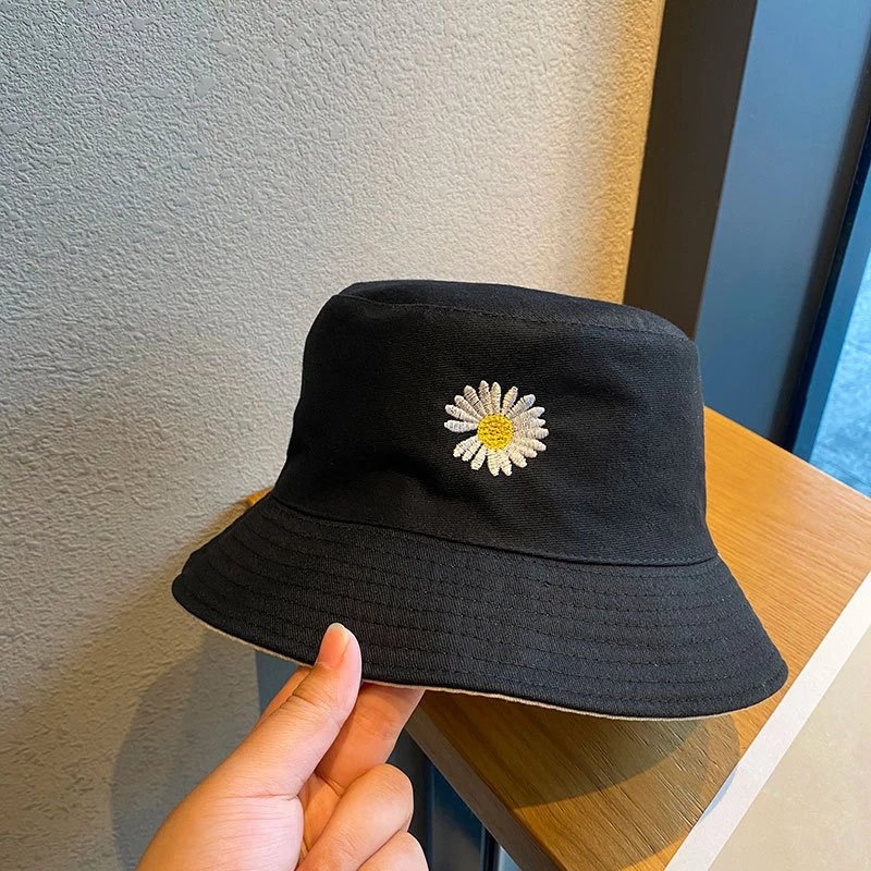 Spring women bucket fishing hats sunscreen sun cap little daisies bucket hat double sided wear spring lady fisherman hat