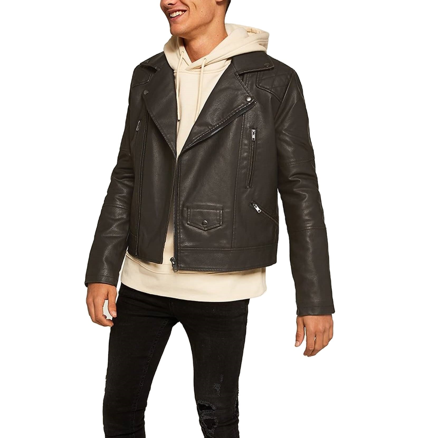 Men's Leather Jacket with Double-Breasted Closure and Retro Design - Timeless Piece for Every Wardrobe - Leather Jacket
