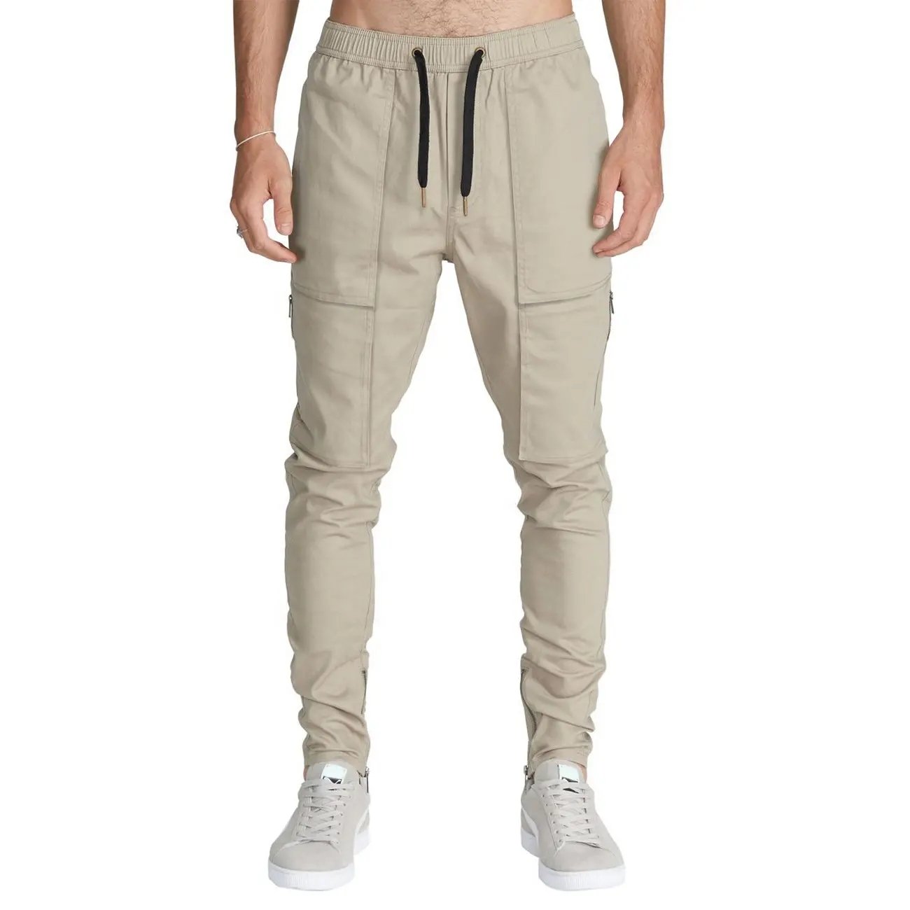 Custom Men's Tactical Water Repellent Cargo Pants Lightweight Hiking Multi Functional Pockets Work Baggy Jeans Zipper Bottom