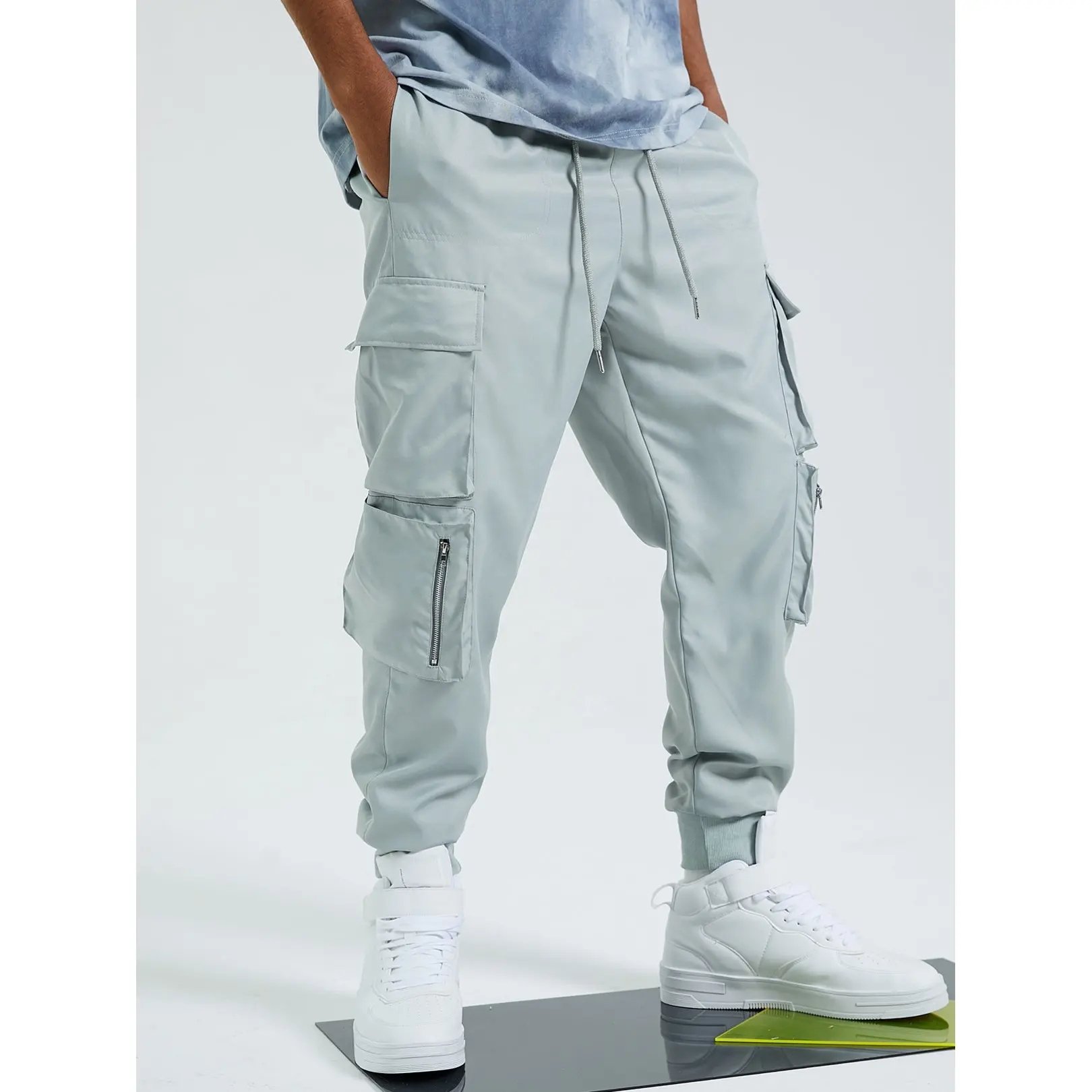 Custom Men's Tactical Water Repellent Cargo Pants Lightweight Hiking Multi Functional Pockets Work Baggy Jeans Zipper Bottom