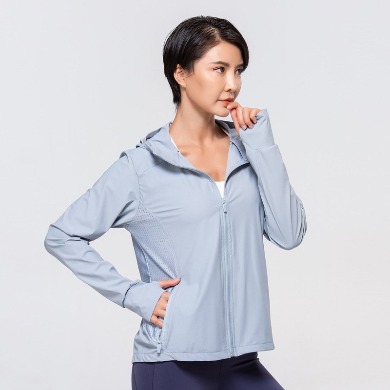 Wholesale Ice Silk Clothing Anti UV Women Sports Shirts Hooded Outdoor Running Moisture-wicking Sun Protection Yoga Jacket