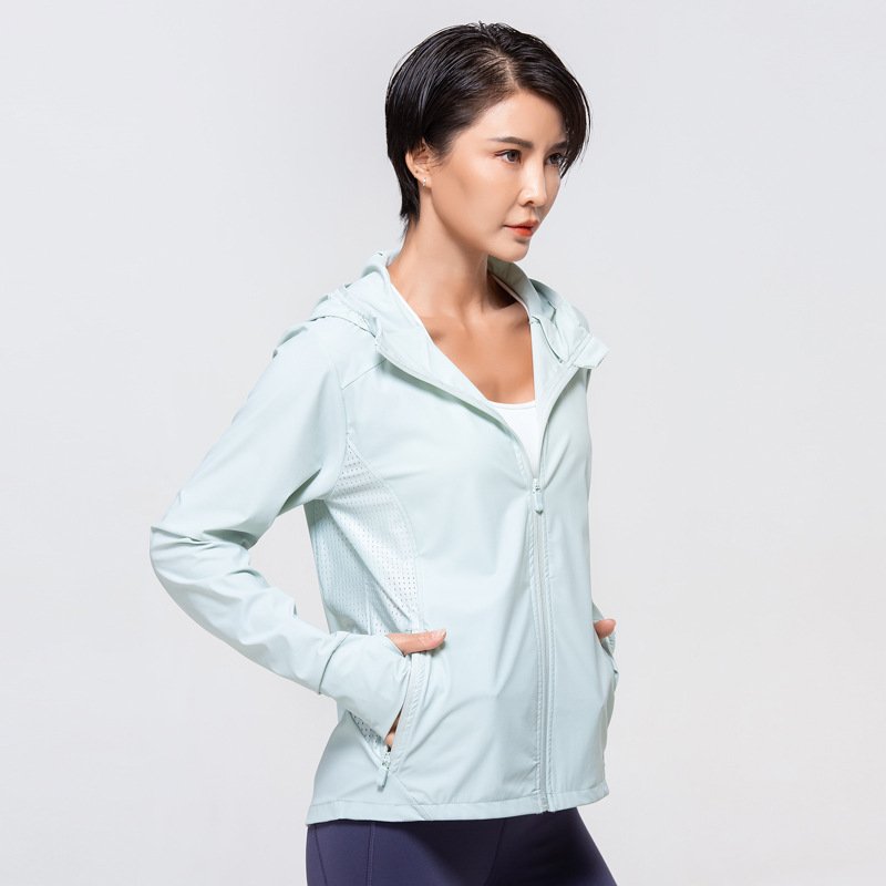 Wholesale Ice Silk Clothing Anti UV Women Sports Shirts Hooded Outdoor Running Moisture-wicking Sun Protection Yoga Jacket