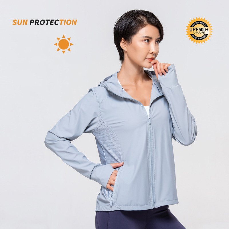Wholesale Ice Silk Clothing Anti UV Women Sports Shirts Hooded Outdoor Running Moisture-wicking Sun Protection Yoga Jacket