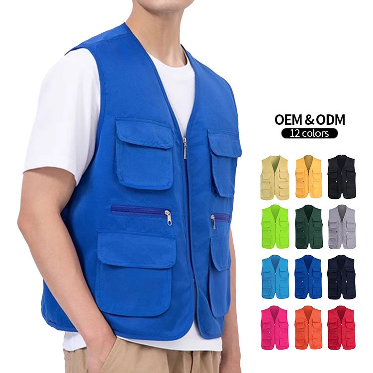 Factory Wholesale Custom Twill Fabric Cotton Utility Fishing Hiking Multi Pocket Work Vest Plus Size Men's Vests Waistcoats
