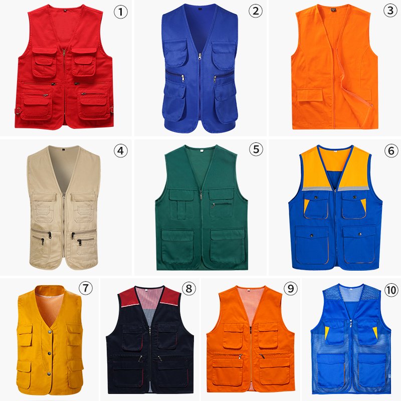 Factory Wholesale Custom Twill Fabric Cotton Utility Fishing Hiking Multi Pocket Work Vest Plus Size Men's Vests Waistcoats