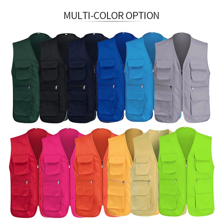 Factory Wholesale Custom Twill Fabric Cotton Utility Fishing Hiking Multi Pocket Work Vest Plus Size Men's Vests Waistcoats